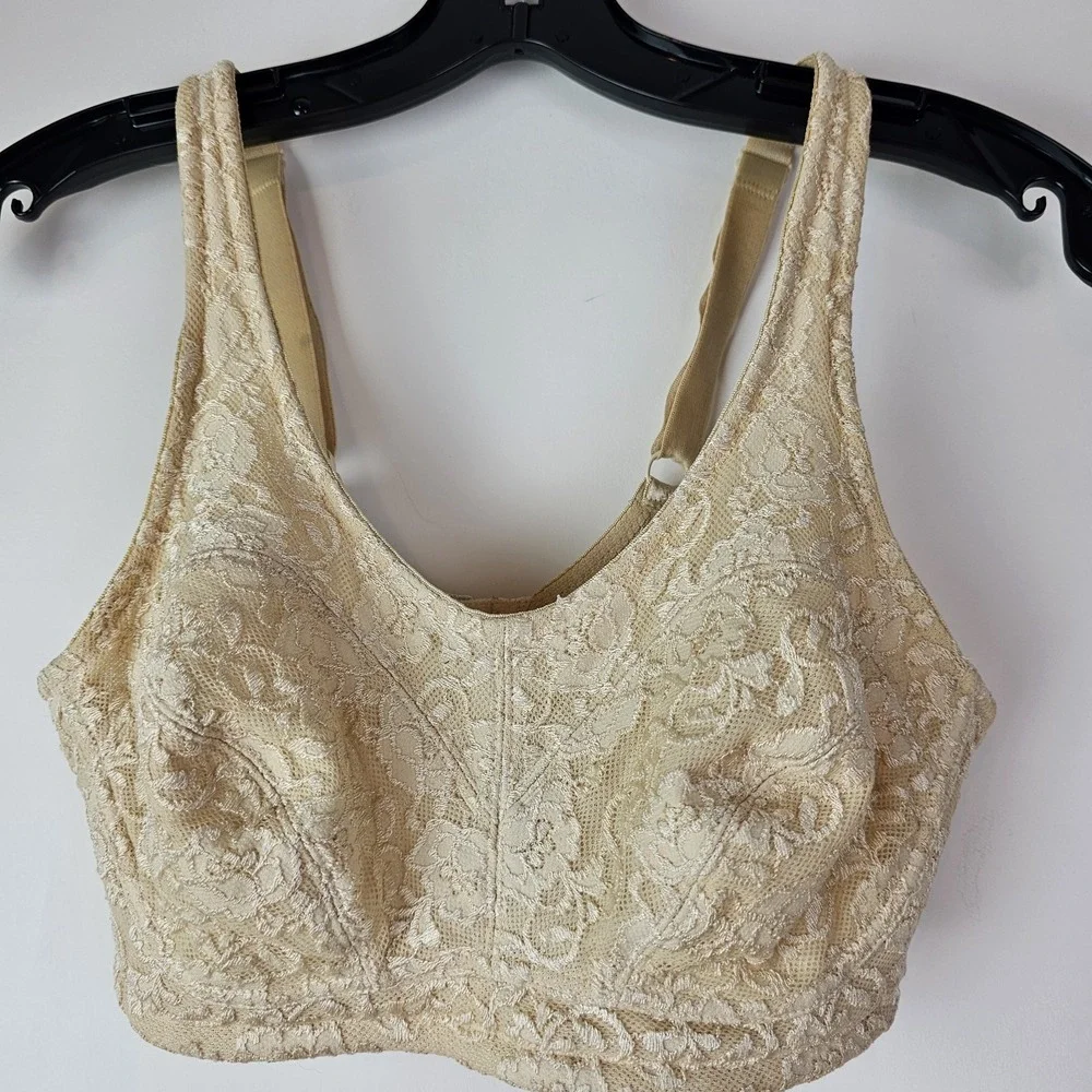 Breezies Floral Jacquard Wireless‎ Wirefree Cami Bra Beige Lace 34 Vintage